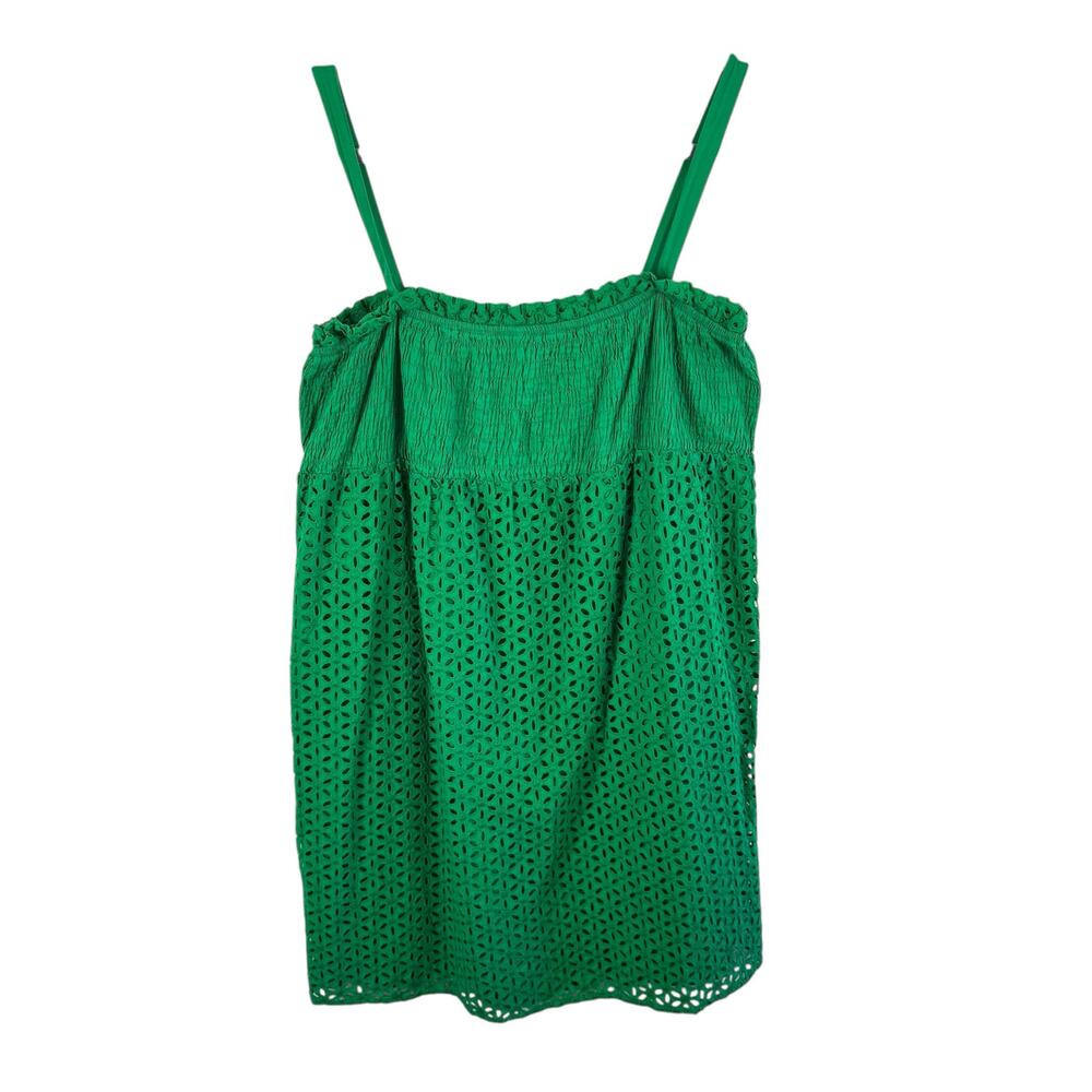 MODA International 100% Cotton Green Eyelet Lined Tank Mini Dress Size M